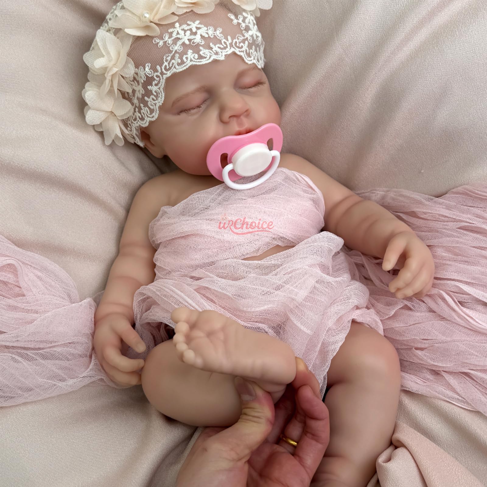 Soft Full Body Silicone Baby Doll Open Mouth Girl- 18 Inch Loulou Lifelike Sleeping Reborn Dolls, Handmade Advanced Painted Gift