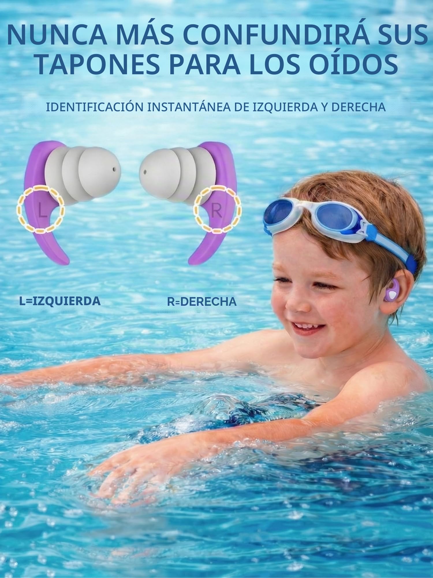 Tapones Oídos Natación para Niños 3 Pares Silicona Reutilizables Protección Ducharse Nadar Bañarse 3-10 Años