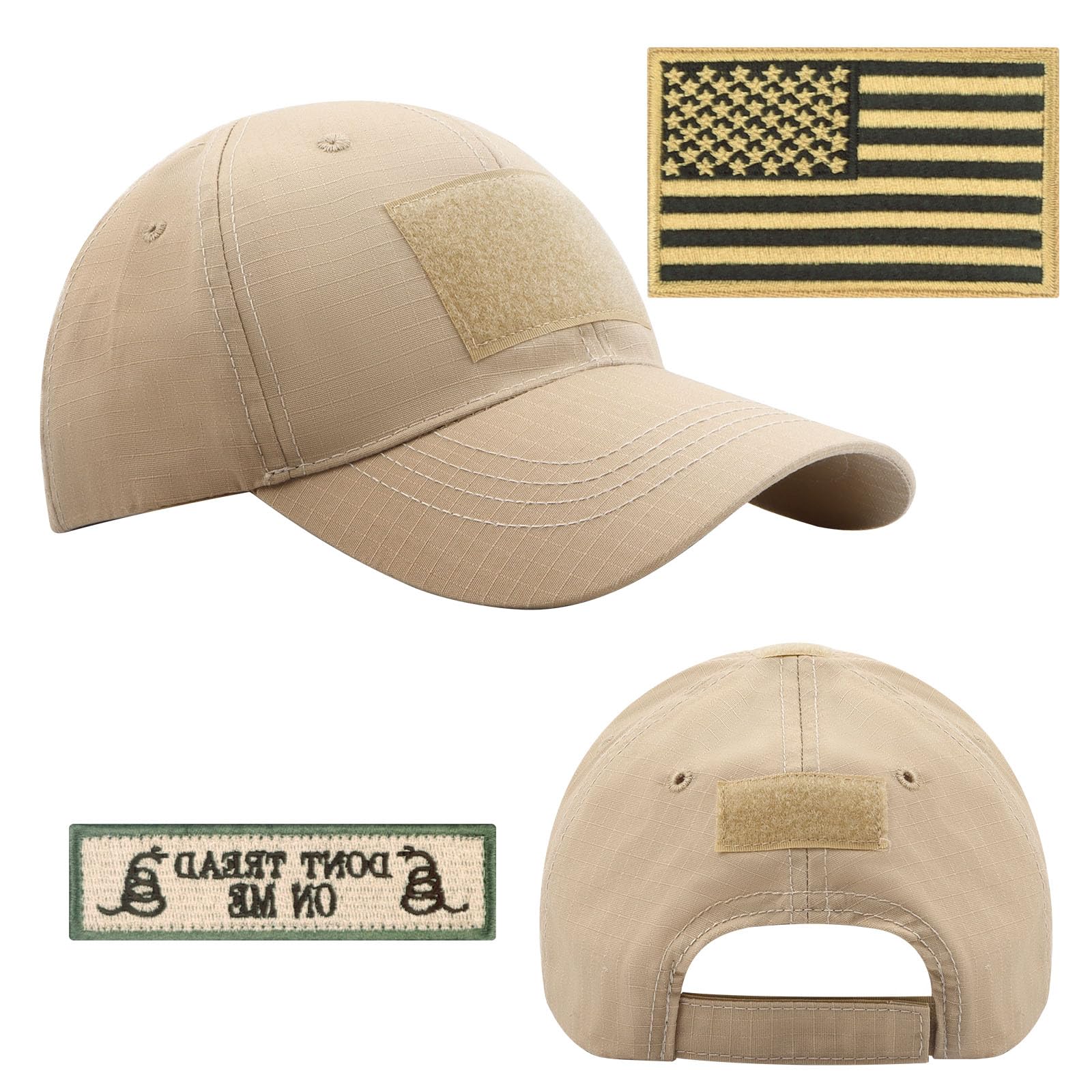 Tactical Hat for Men Adjustable Operator Cap with Hook and Loop Panels, Includes USA Flag Patches, Military Baseball Cap