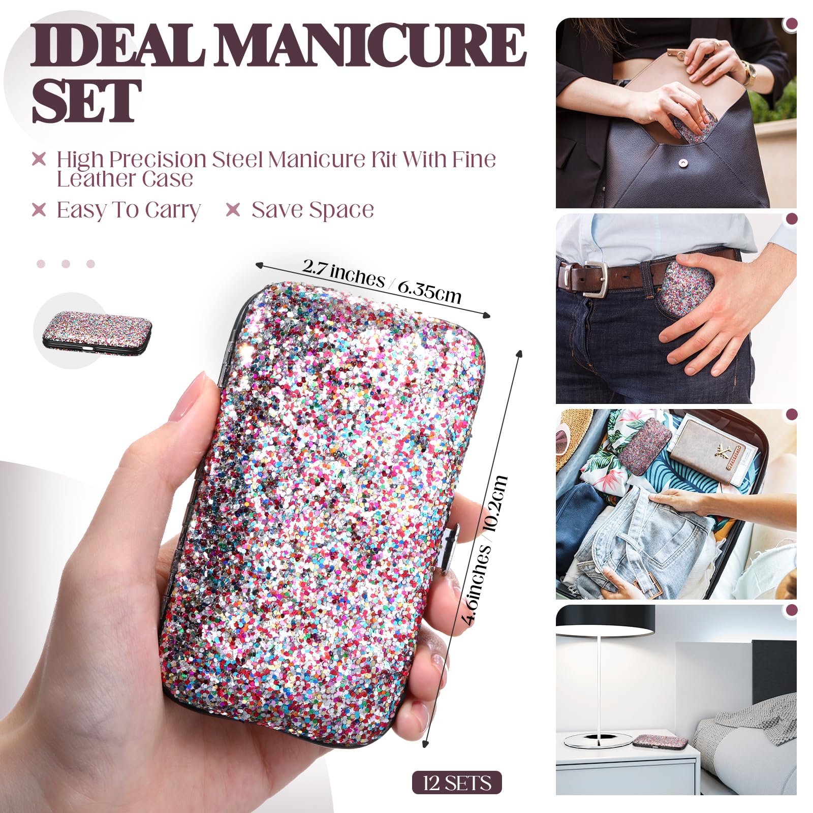 Geosar Set di 12 set per manicure, tagliaunghie, pedicure, kit per pedicure, in acciaio inossidabile, strumenti per la cura delle unghie, con custodia da viaggio di lusso, regalo per matrimonio