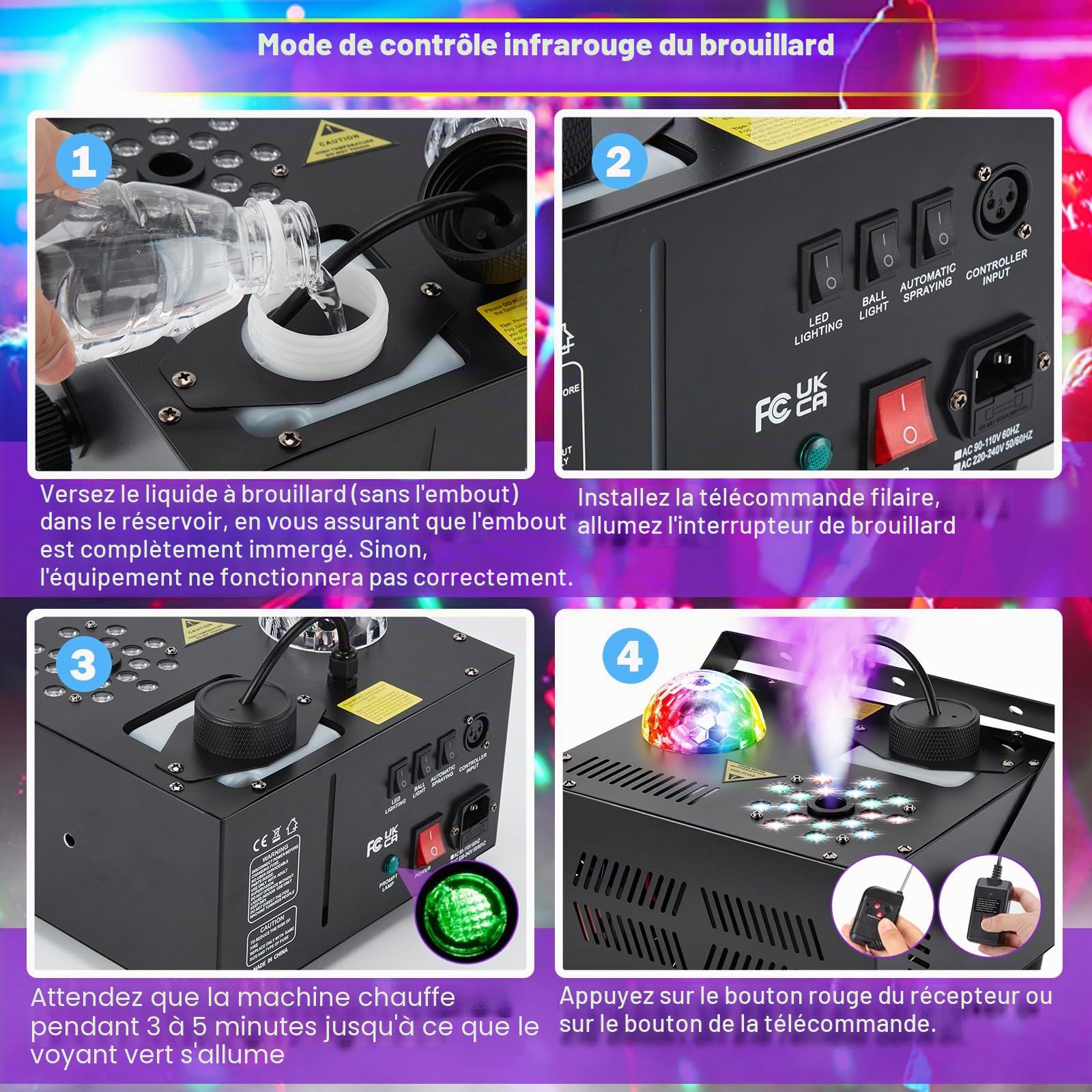 Hakuta Machine à fumée verticale 1000 W avec 18 lumières LED