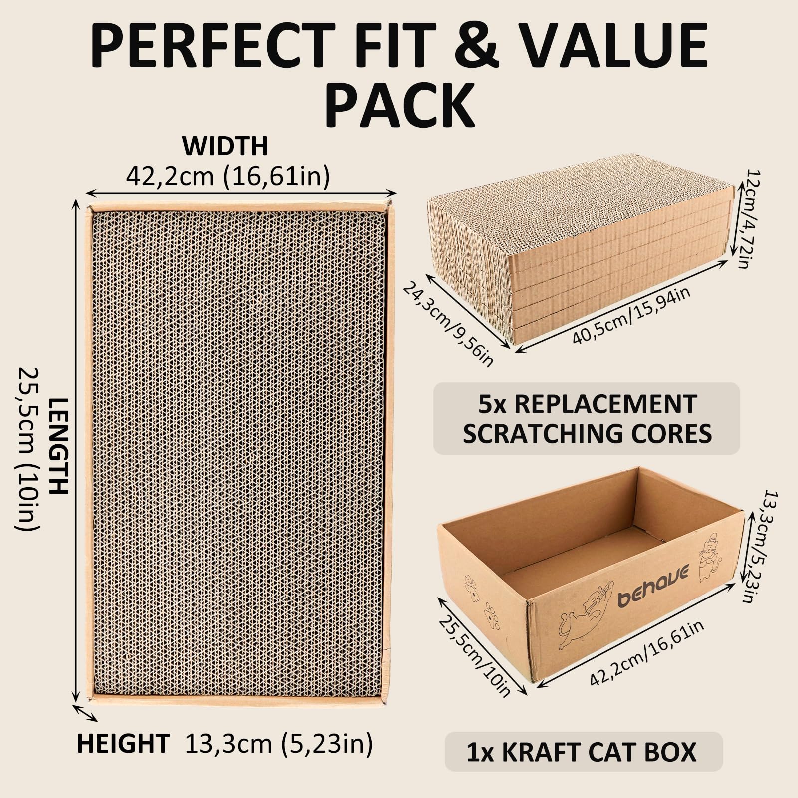 AKOLAFE Rascador para gatos con caja, 5 unidades, cartón rascador de doble cara para gatos, 40 x 24 x 2,5 cm, tablas para rascar gatos, casa de gatos, caja de cartón para rascar para gatos de interior