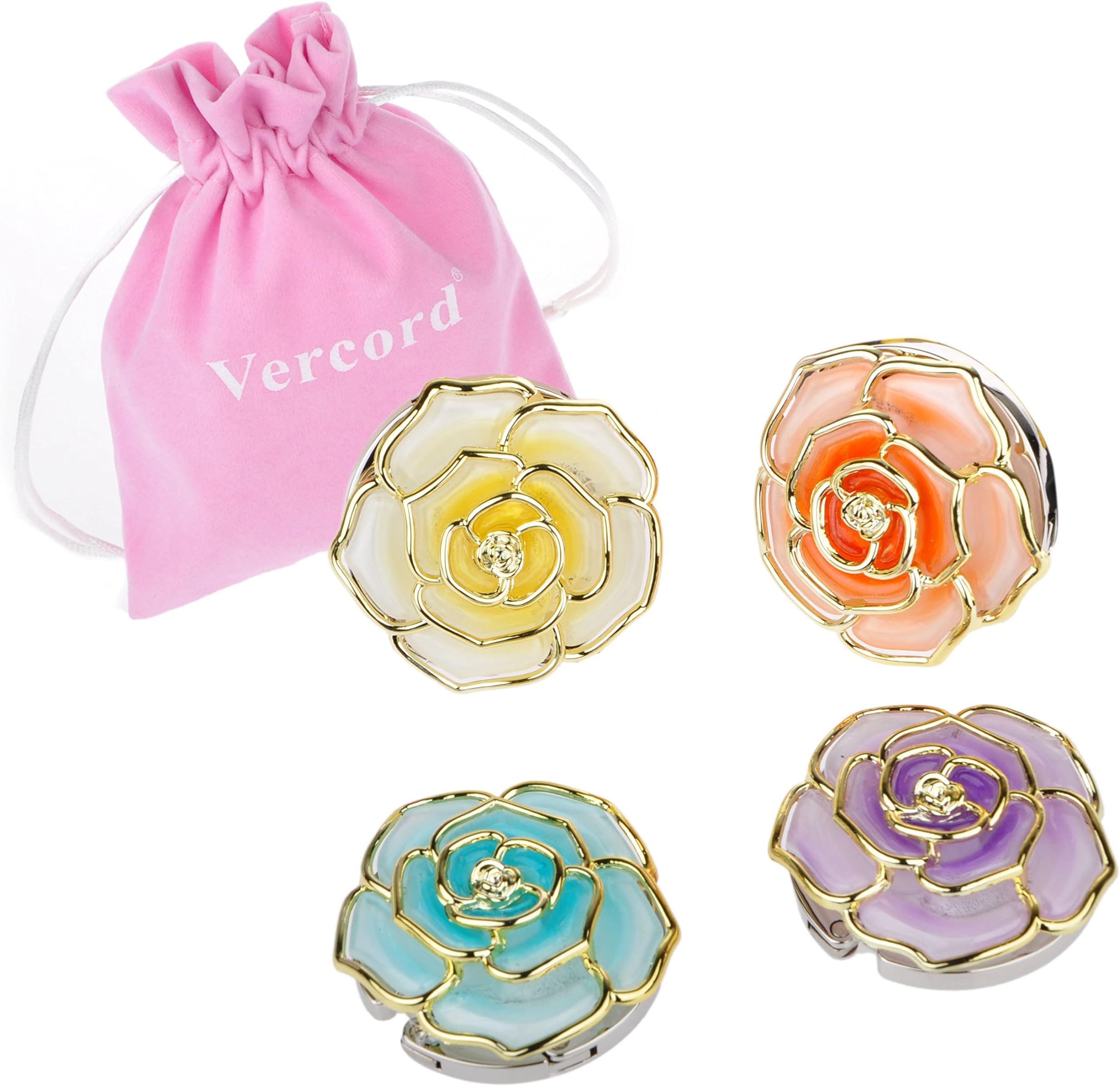 Vercord 4 Pcs Rose Theme Foldable Instant Bag Handbag Purse Hangers Hooks, Flowers#4