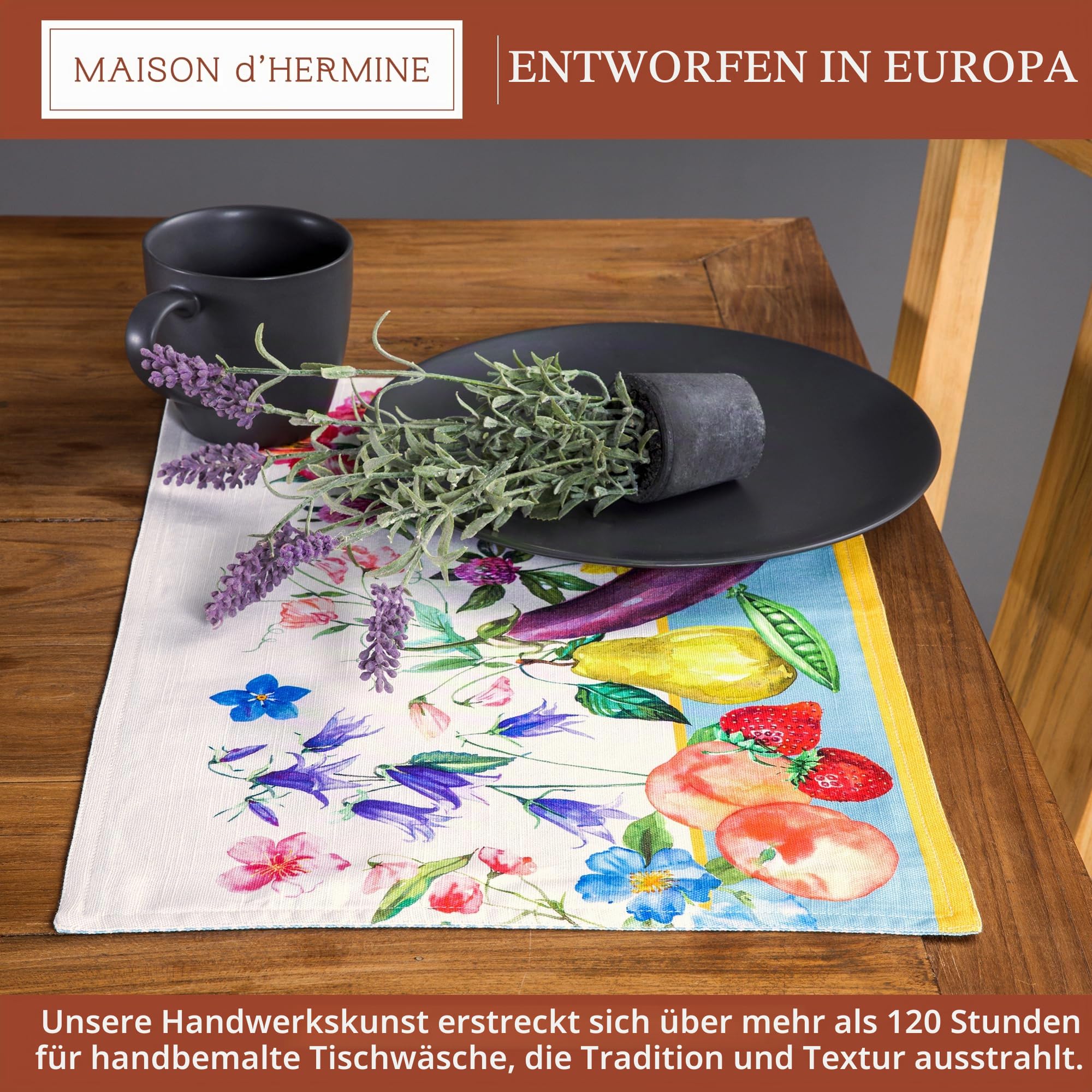 Maison d'Hermine Platzsets, 4er-Set, 100% Baumwolle, waschbar, wiederverwendbar, für Zuhause, Küche, Esszimmer, Party, Hochzeit, Restaurant, Frühjahr Sommer (Giverny, 33 cm x 48 cm)