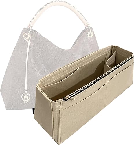 Purse Organizer for Lv Artsy MM Purse Organizer Insert, Artsy GM Organizer, Handmade Snug Sturdy 2mm Felt with Gold Zipper Tapered Shape Perfect Fit