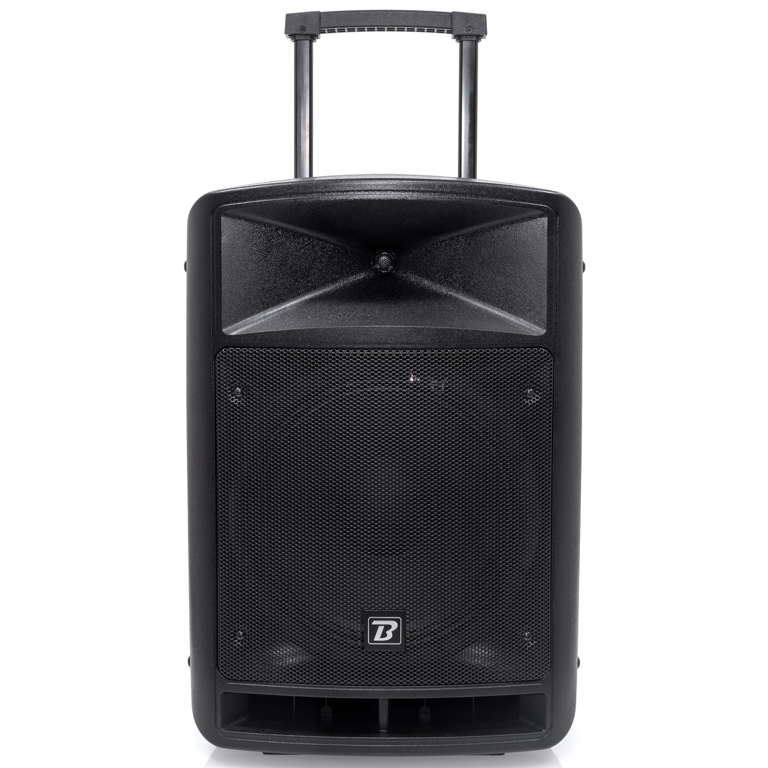 BoomTone DJ TRAVELSOUND12-VHF Système de Sonorisation Portable Noir 600W avec Bluetooth. Lecteur USB, SD et Micro Main et Serre-tête VHF Inclus. Idéal pour DJ, Karaoké, Spectacles de Rue et Fête