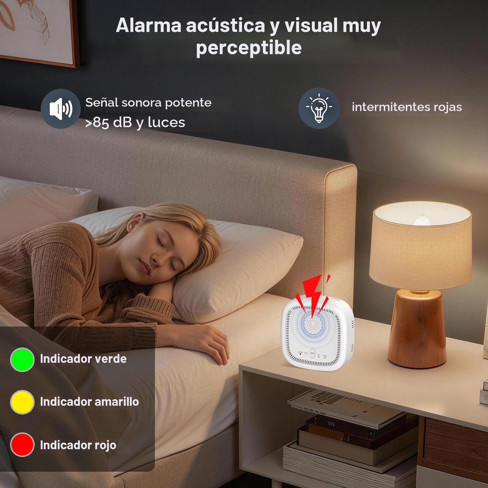 Detector de Gas 100% a Baterías, Detecta Gas Natural y Metano, Alarma Acústica y Visual para Casa y Autocaravana (Batería Incluida)