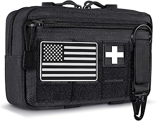 Molle Admin Pouch, Military Men Horizontal Belt Bag Utility Tactical Gear EDC Tool Organizer Pouches Include 2 Patch and Keychain, for Plate Carrier, Vest, Panel Modular and Backpacks - TANSOLE TAN SOLE