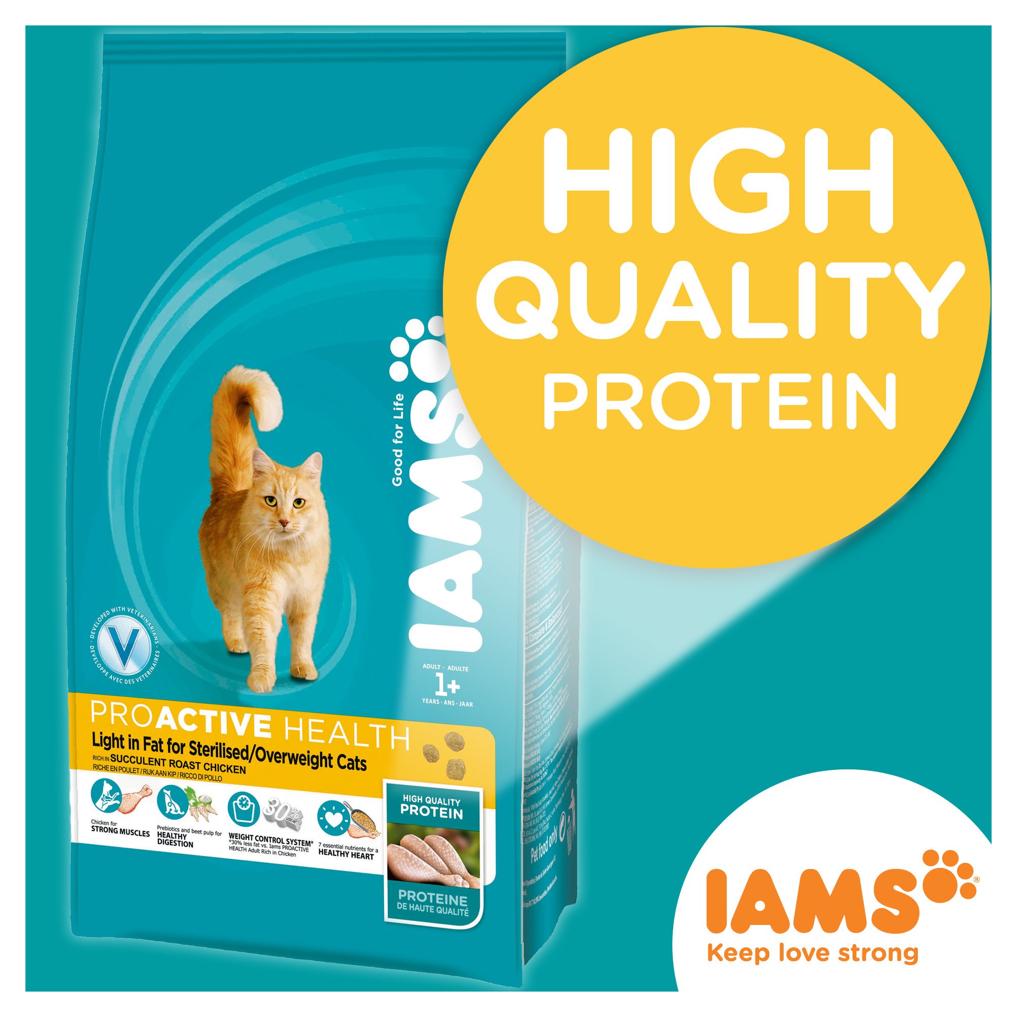 IAMS Proactive Health Croquettes complètes et équilibrées avec Poulet pour Chat stérilisé et surpoids 10 kg