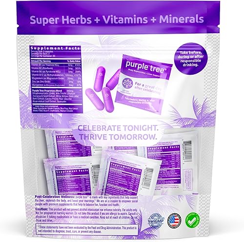 Miniatura 7 de purple tree Celebration Kit de vitaminas  Hidratación rápida, apoyo hepático, mejores mañanas  Dihidromiricetina DHM, cardo mariano, electrolitos,