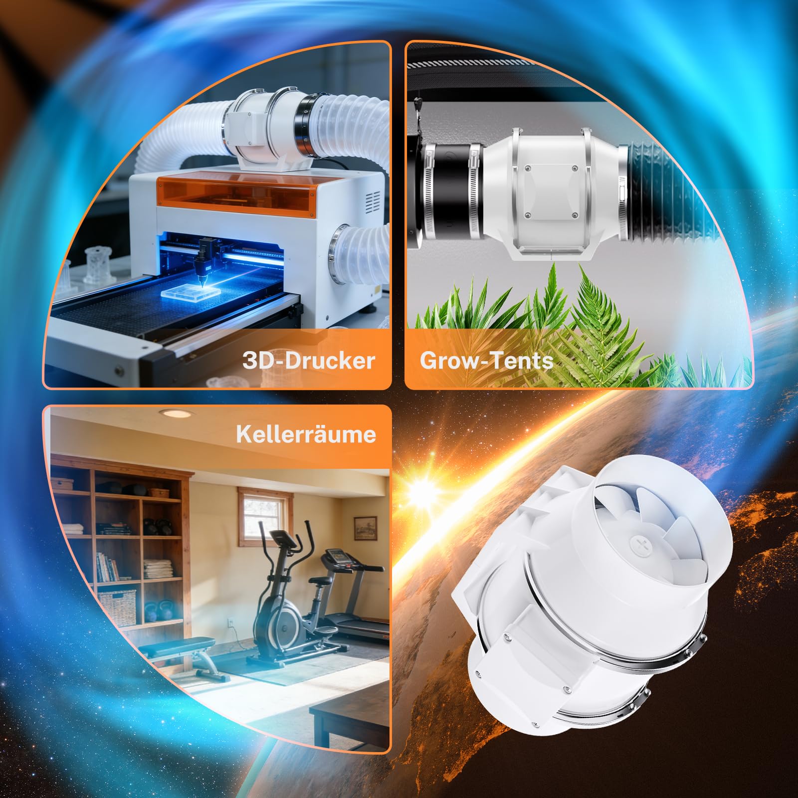YJHome Ventilador en Ligne 100 mm con Regulador de Velocidad, 220m³/h Ventilador de Conduit Extractores de Humo Regulable en Dos Velocidades con Enchufe EU para Impresoras 3D, Tendas de Cultivo