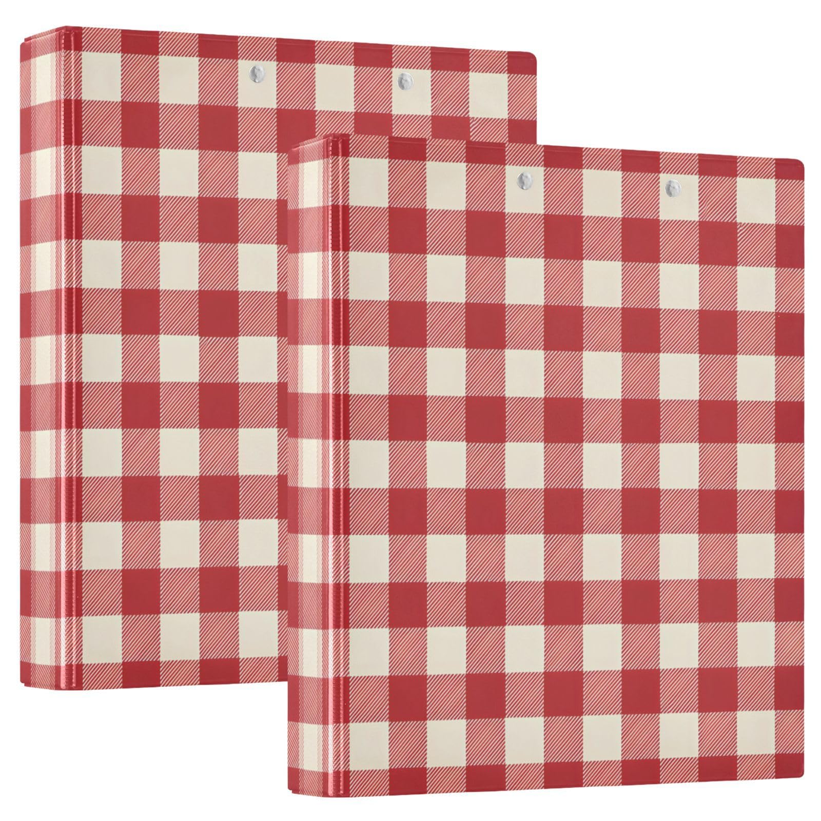 Classeur vichy rouge cerise à 3 anneaux, peut contenir 200 feuilles, 3 anneaux de 3,8 cm avec 3 poches intérieures transparentes en PVC et clip en métal antidérapant