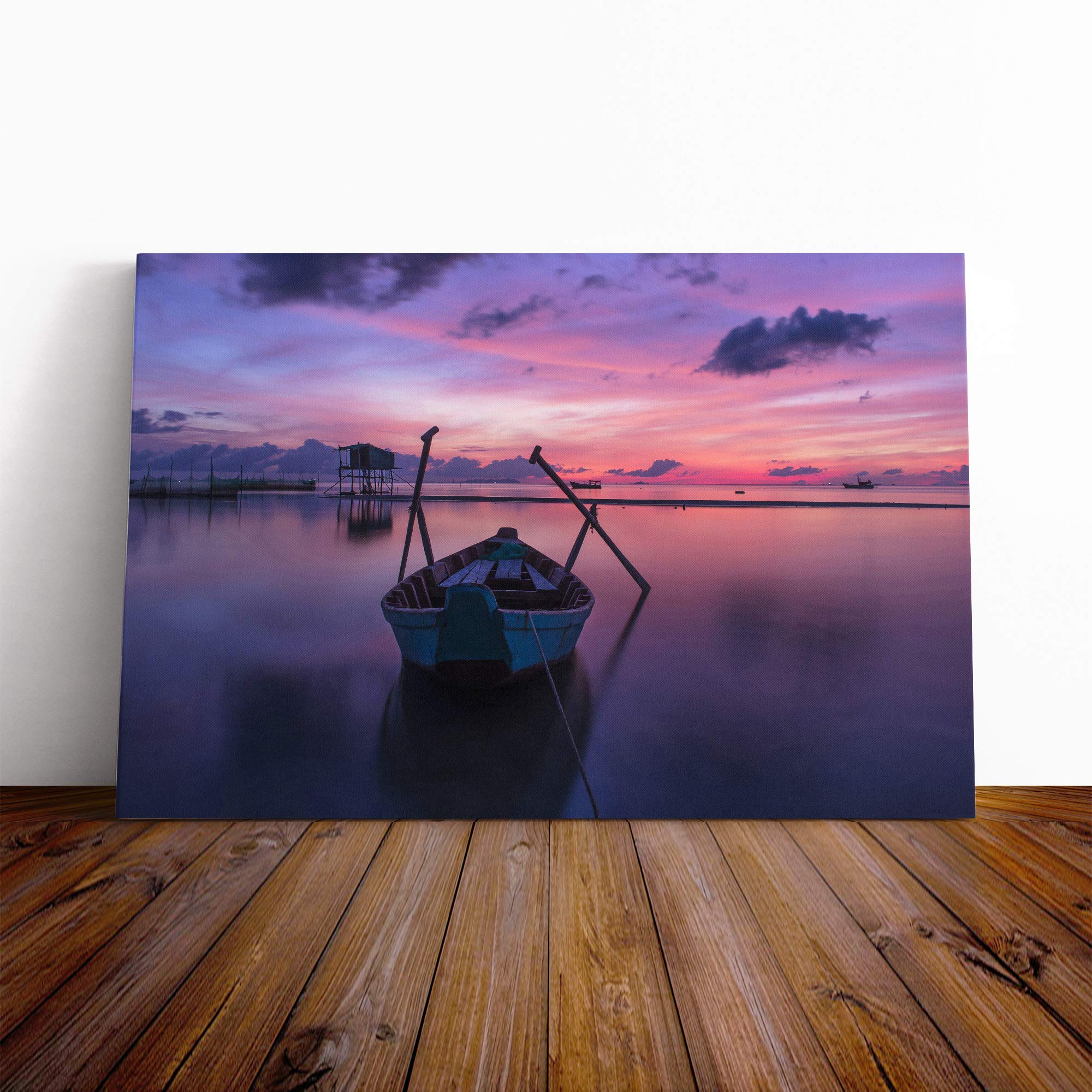 PHU QUOC Thailand Sunrise Rowing Boat Canvas Print | Gallery Wrapped 30mm Frame Wall Art | 30x20 inches | Ready to Hang | Modern Seascape Picture | Living Room Bedroom Lounge Office