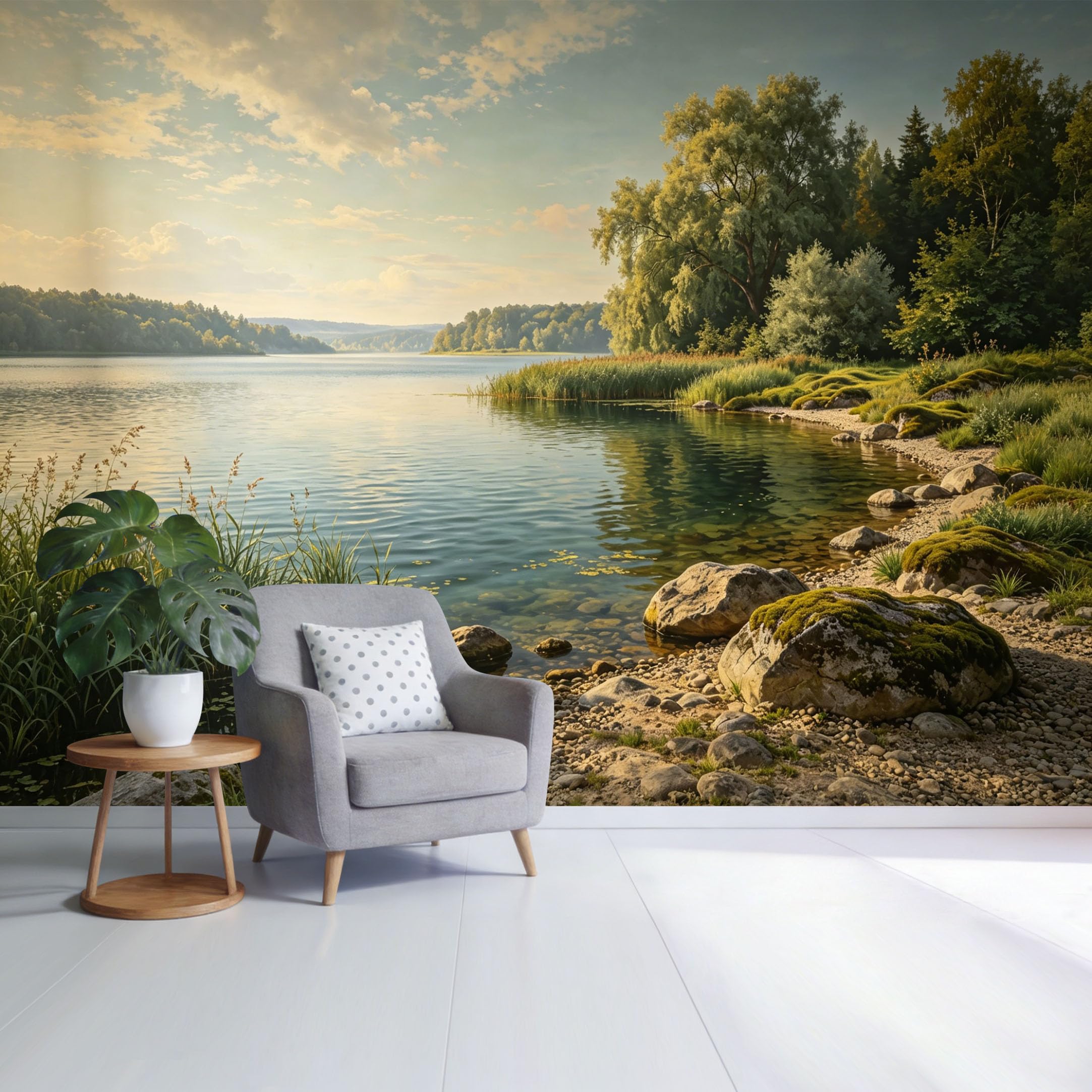 Custom Size Wall Mural Tranquil Mountain Lake Shore Sunset Landscape Water Reflection Forest Trees SelfAdhesive Wall Fabric Removable Wallpaper for Home Office Decor