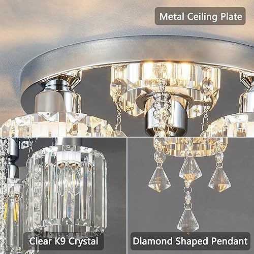 Miniatura 6 de Lámpara de techo semiempotrada, 6 luces cerca del techo, lámpara moderna de cristal cromado para cocina, entrada, dormitorio, baño, vestíbulo, luz