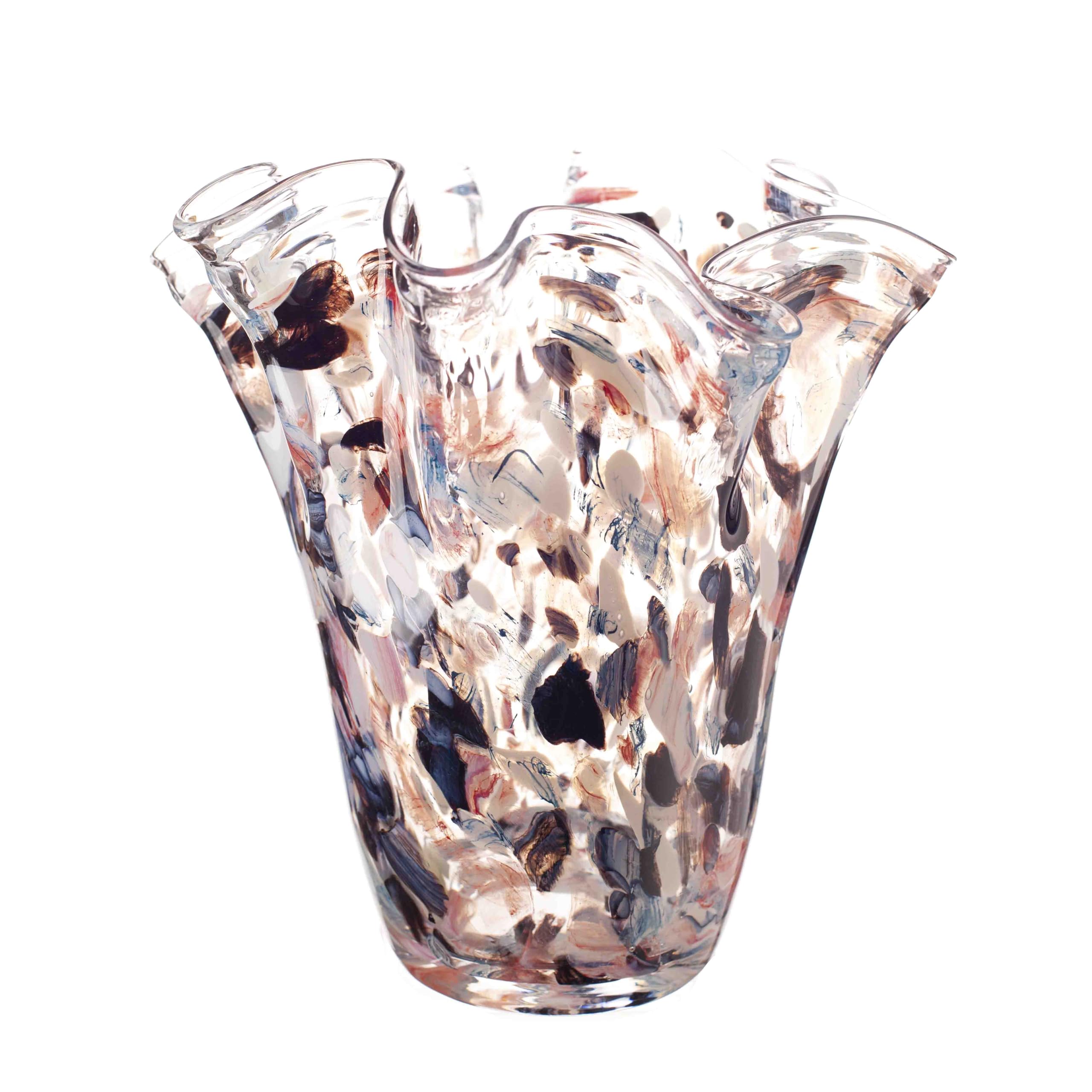 Amelia Art Glass Clear, Pink And Blue Medium Sized Handkerchief Vase In (Celestial Drift)