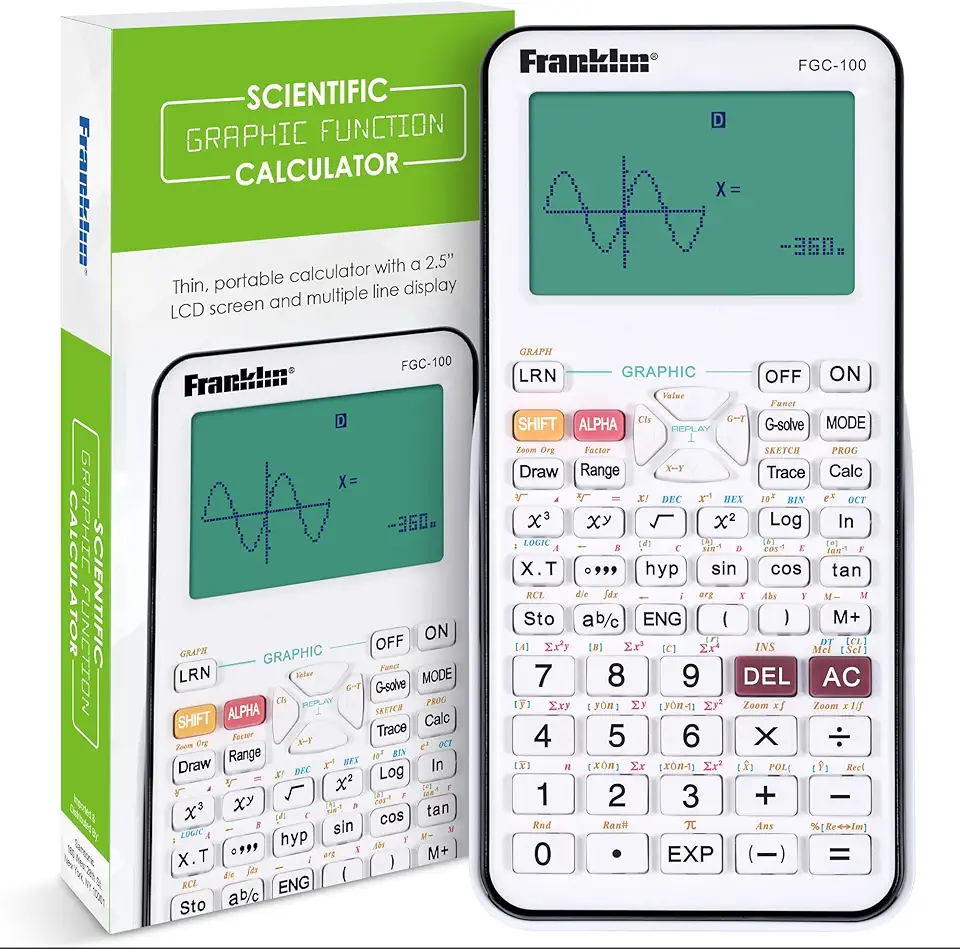 Franklin Calculadora gráfica científica com 3 modos de operação - calculadora científica inclui 20 gráficos integrados - ideal para cursos iniciantes e avançados com capa protetora - branca