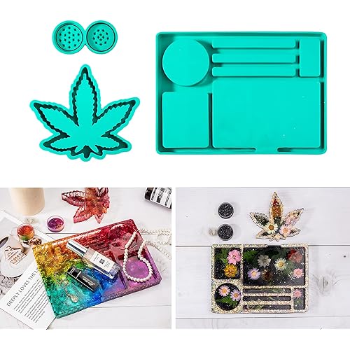 Rolling Tray Molds for Epoxy Resin, Tray Molds Set with Ashtray Silicone Molds, Grinder Molds for Resin Casting, DIY Jewelry Holder,Home Decoration