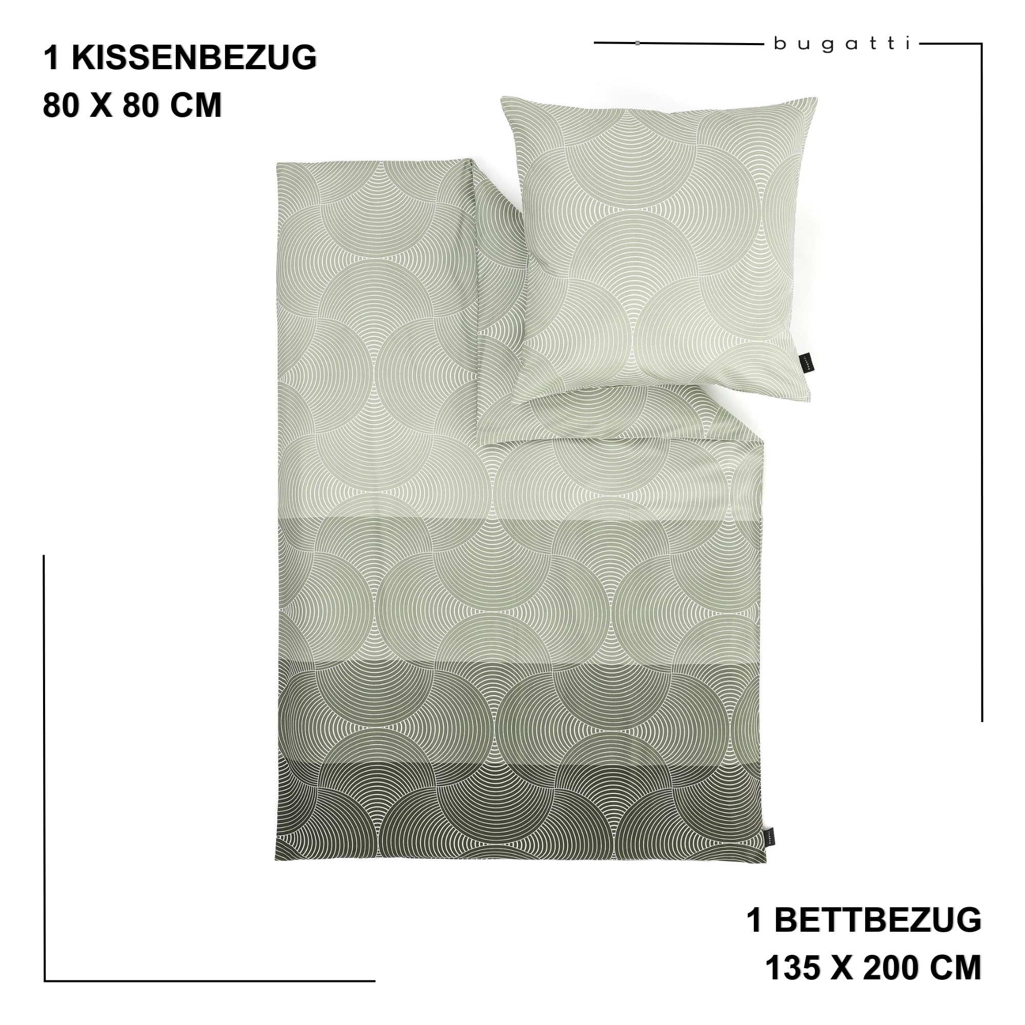 bugatti Biancheria da letto 135 x 200 cm, 100% cotone, chiusura lampo, morbida e lavabile, biancheria da letto in raso makò, motivo a cerchi, verde grafico