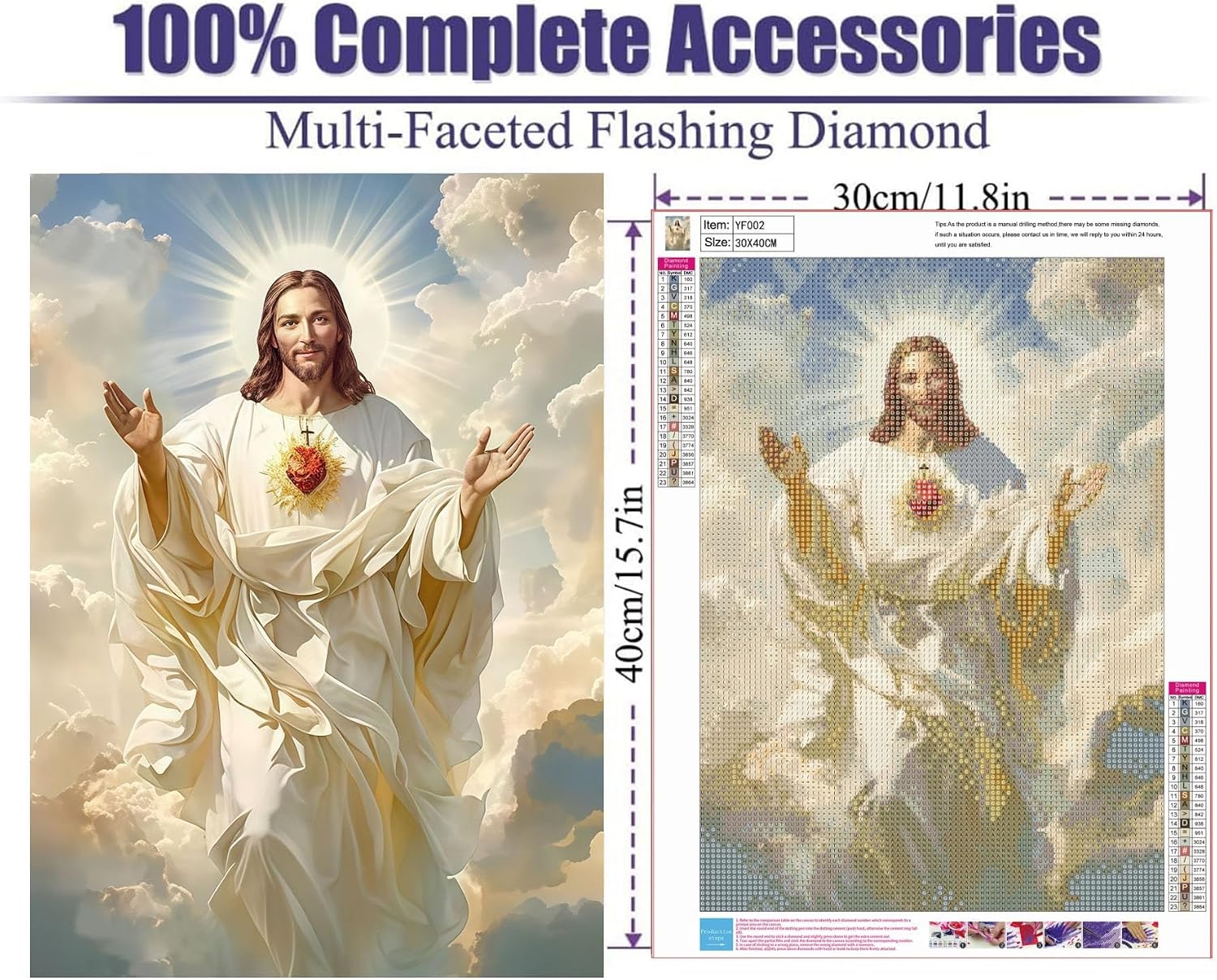 YFYDAFX Jesus Diamond Art Painting Kits for Adults, 5D DIY Religious Diamond Painting Kits for Beginners, Round Full Drill Dots Diamonds Pictures Gem Art for Adults Crafts Home Decor 12x16 Inch