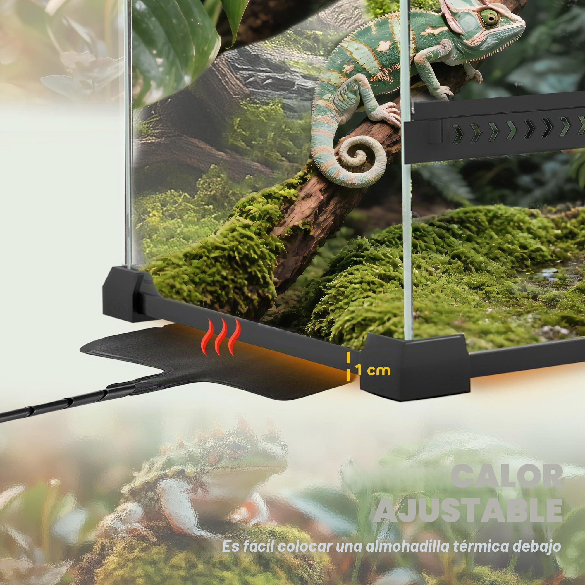 PawHut Terrario para reptiles, terrario de cristal, 24 l, caja de alimentación con ventilación frontal, cierre de rosca irrompible para anfibios, araña, color negro, 30 x 30 x 30 cm