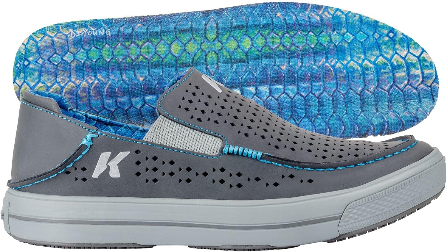 Korkers Men's Leather Fish Moc Vented Tarpon w/Fixed Kling-On Deck Soles