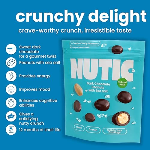 Miniatura 3 de Nutic Cacahuetes cubiertos de chocolate oscuro con sal marina  2 libras. Lujoso aperitivo gourmet ideal para los amantes del chocolate negro,