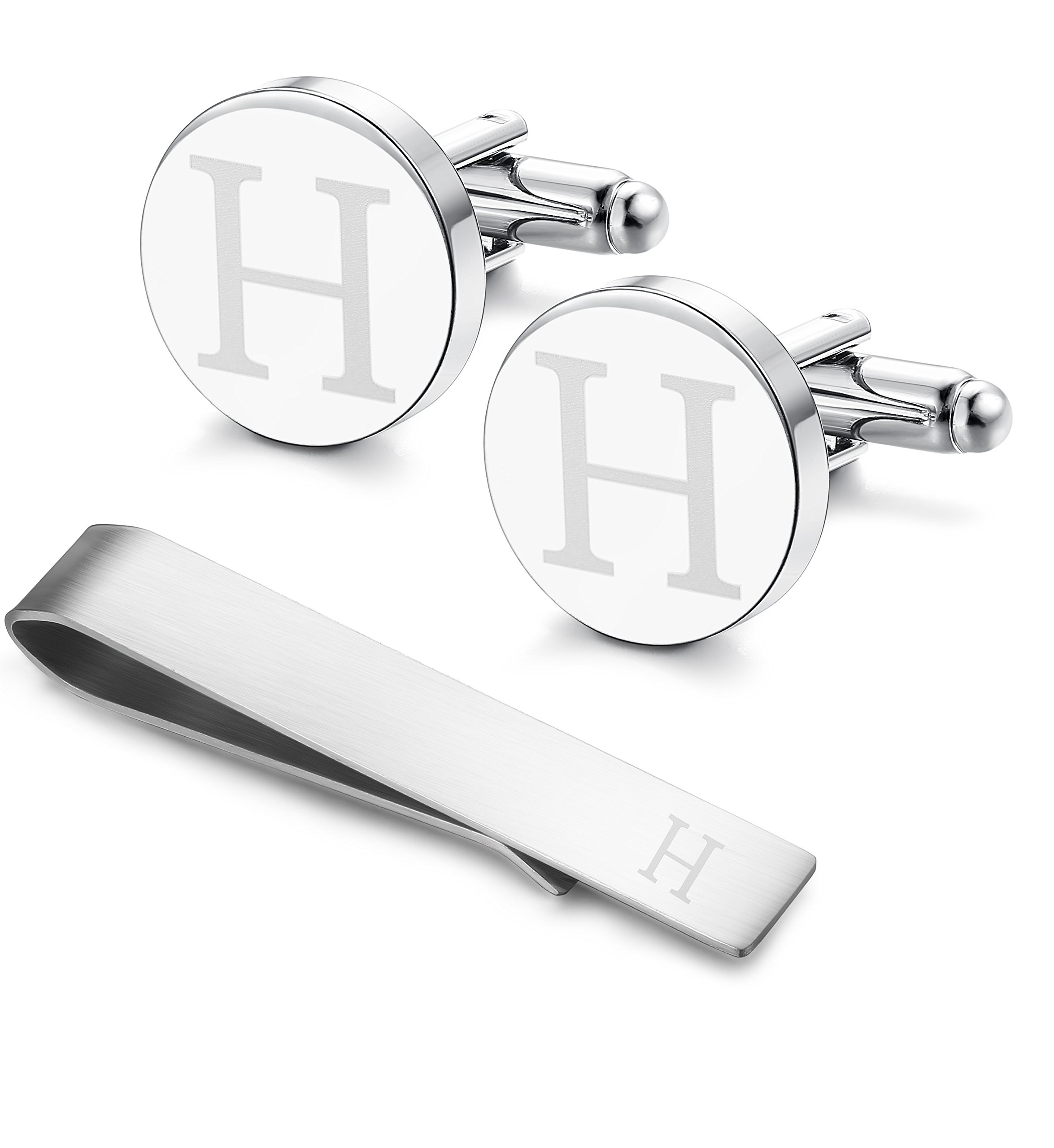 LOYALLOOK Initial Cuff Links Mens and Tie Clips for Men