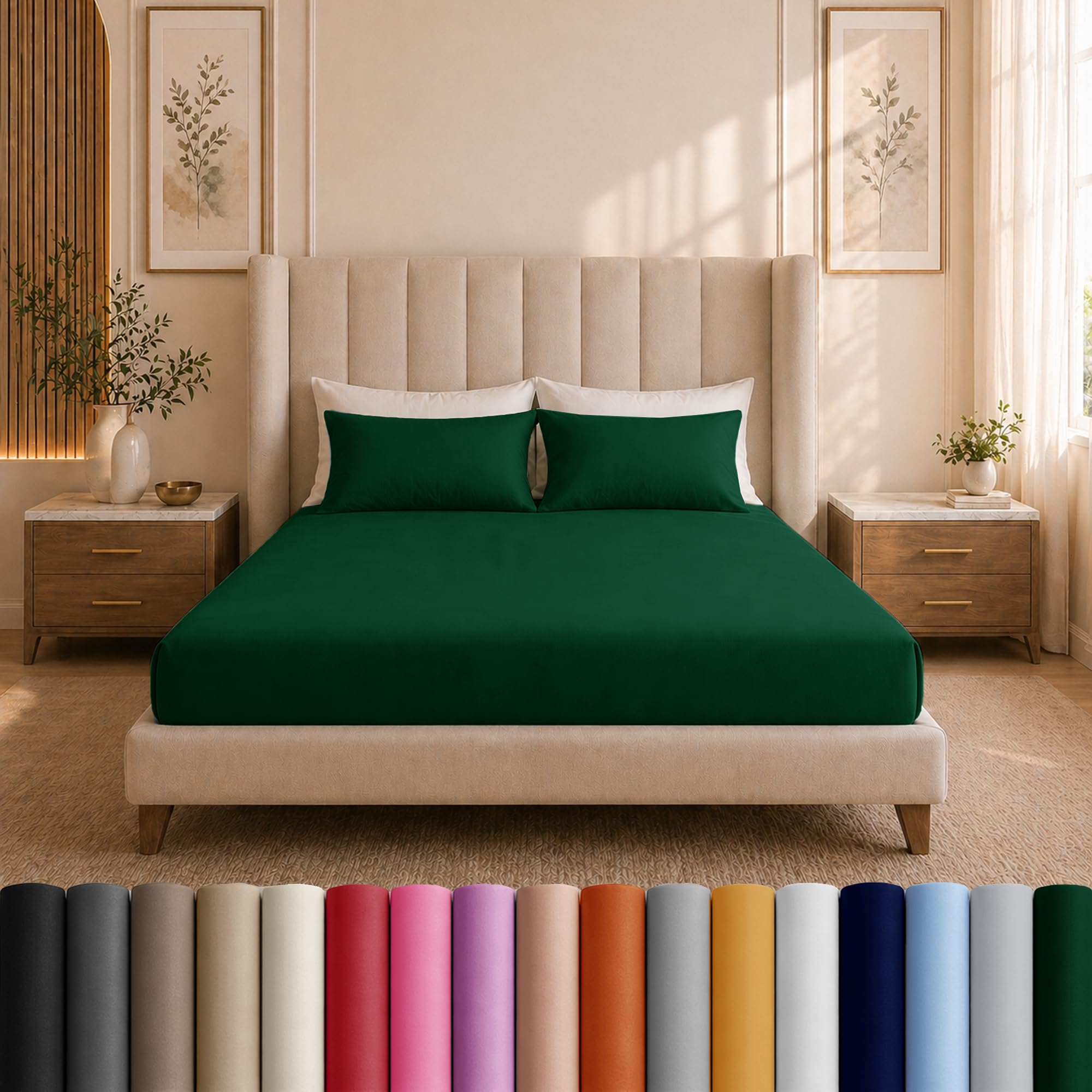 Moonlight Bedding King Size Fitted Sheets - 25cm Deep King Emerald Fitted Bed Sheets - Soft Brushed Fabric Shrinkage, Wrinkle free And Fade Resistant Easy Care Bed Sheet (152 x 200 Cm)