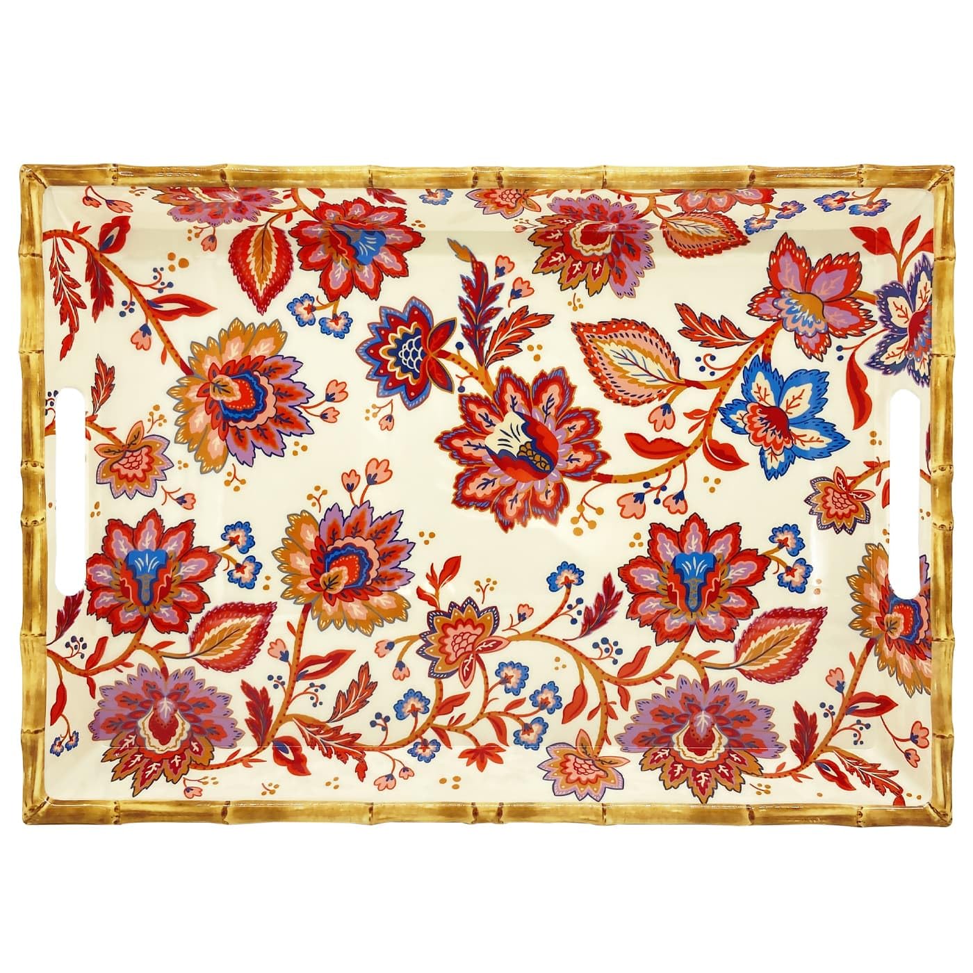 Les Jardins de la Comtesse - Grand plateau en mélamine avec poignées fleuris 50 x 36 x 5 cm - Collection Jaipur
