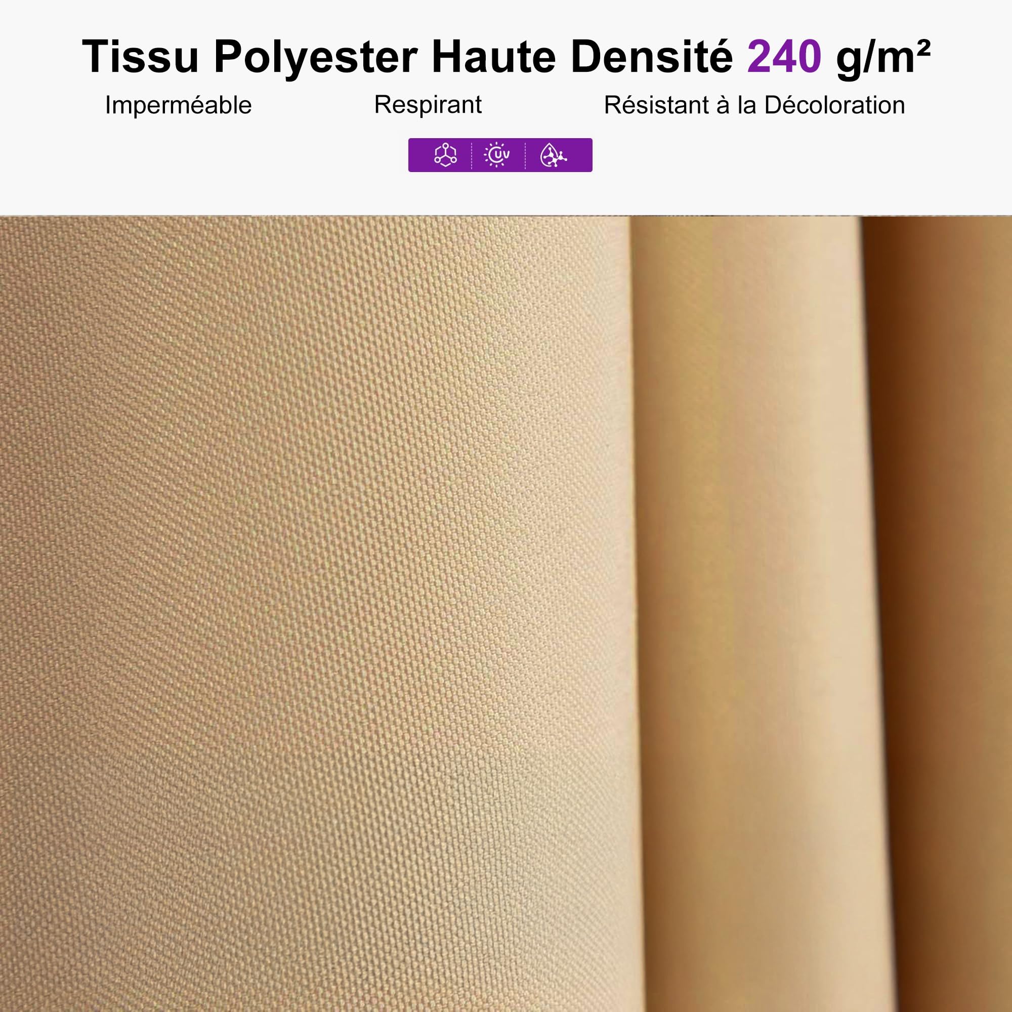 PURPLE LEAF Parasol de Jardin Extérieur 250 x 250 cm Beige Carré Anti-Vent