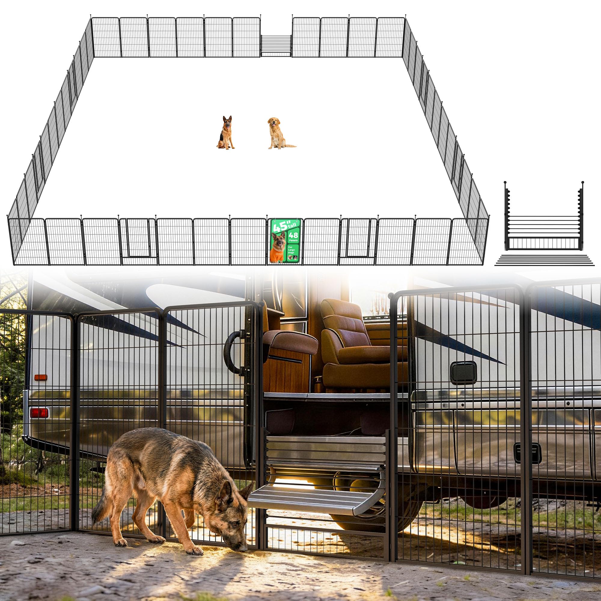 FXW Instant Dog Playpen with RV Step Grid for RV Camping, 45" H, 48 Panels