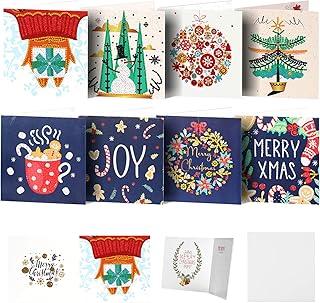 DIY Christmas Cards Diamond Painting Greeting Cards Kits Xmas Cards Paint by Number Holiday Cards for Holiday & Gift-Giving - 8 Pack