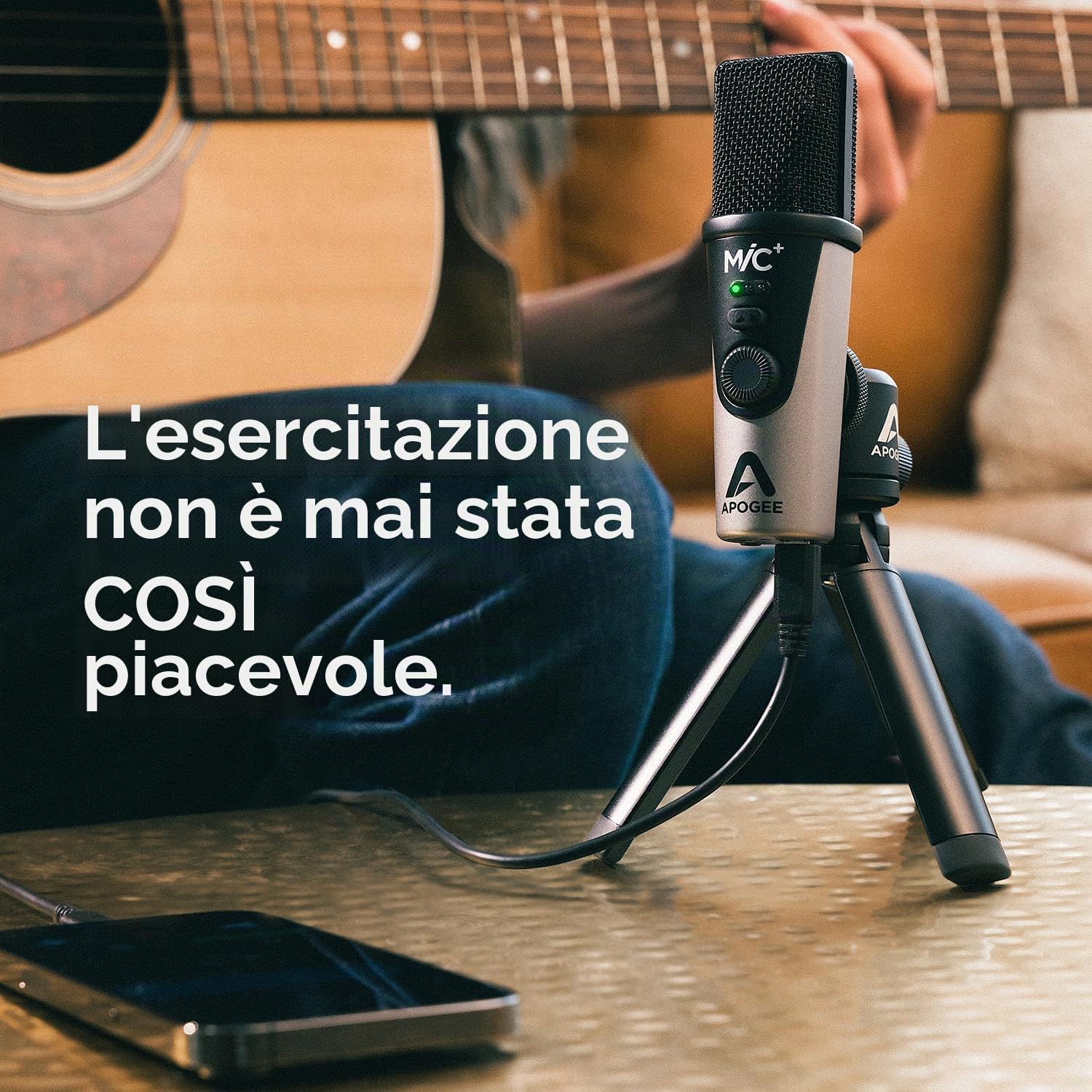 Apogee MiC Plus - Microfono USB di qualità da studio con capsula per microfono a condensatore cardioide, microfono integrato e uscita cuffie a latenza zero