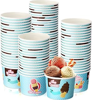 50 Pcs 9oz Disposable Ice Cream Bowls for Hot or Cold Food Disposable Ice Cream Bowls Sundaes, Fruits, Paper Ice Cream Cups Disposable Soup Bowls Snacks Frozen Treats Containers (Lovely Style)