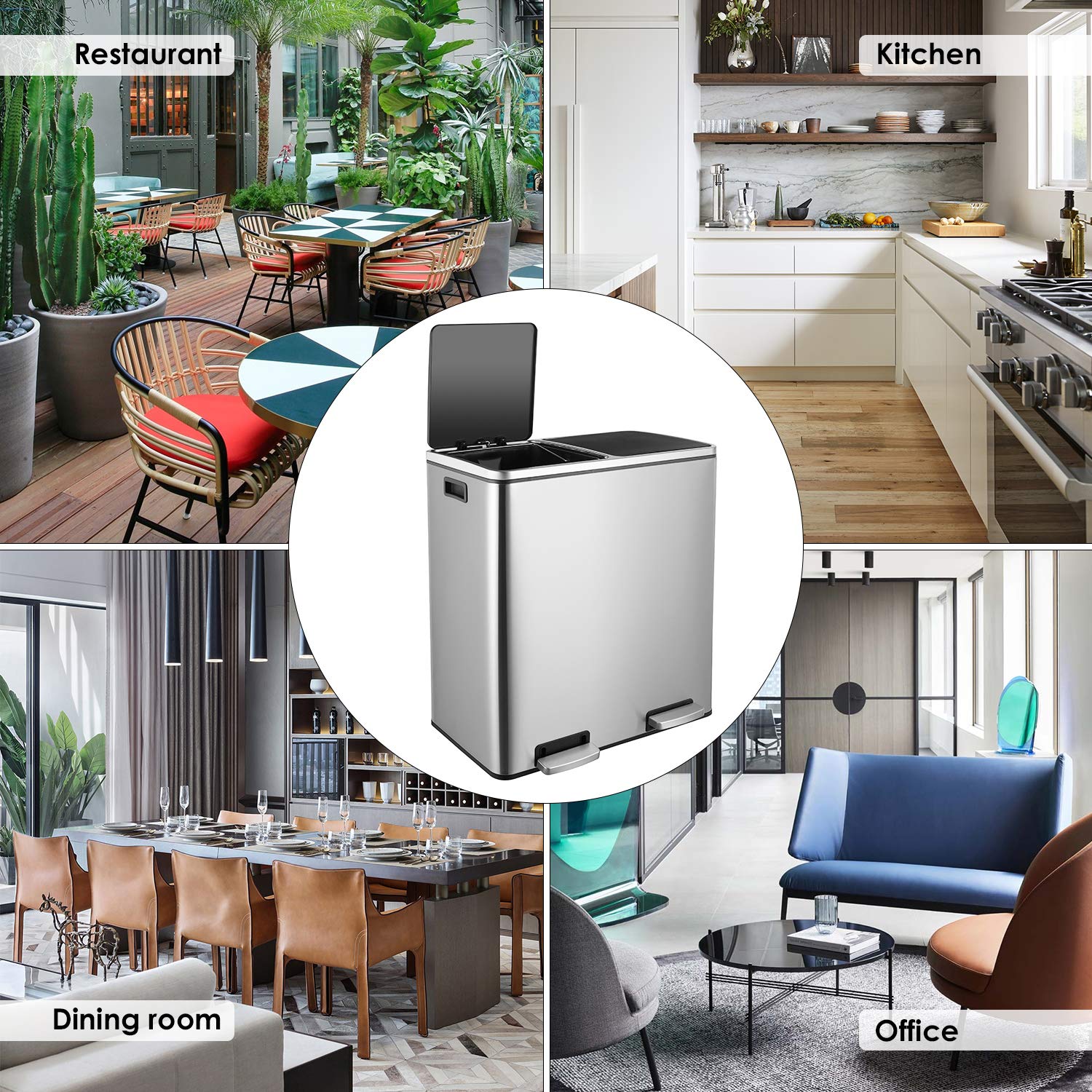 Buy Dual Step Trash Can, 16 Gallon (60L) Classified Recycle Garbage Bin