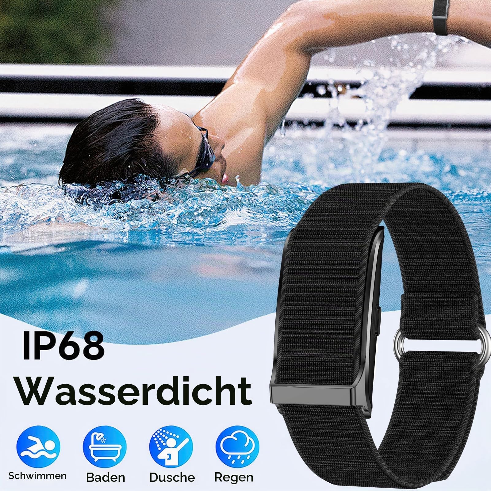 Denash Smart Health Wristband, Magnetisches Wearable Sport Fitness Tracker, Smart Armband mit Überwachung von Herzfrequenz, Schlaf, Blutsauerstoff, Mehr Als 120+ Sportmodi für Damen Herrn (Schwarz)