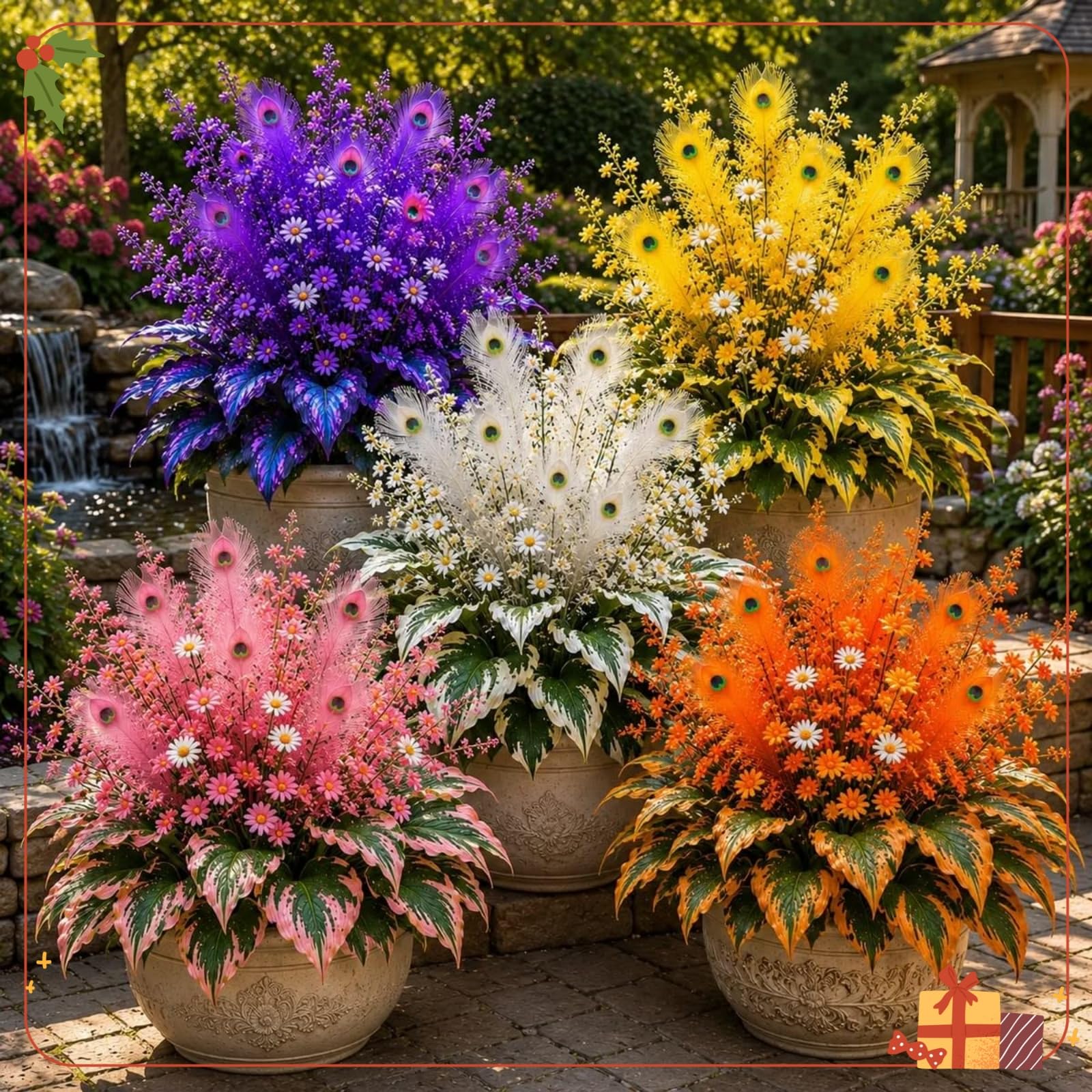Mixed Peacock Hosta Bulb Perennial,Natural Organic,Greening Flower,Shade-Tolerant-Surprise Growing-Perennial-Hardy Garden Hostas-Cut Flowers,Garden Displays.-4bulbs-Mixed Colors-A