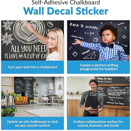 Miniatura 2 de Calcomanía de pared de pizarra negra extra grande (23.6 x 78.7 pulgadas), rollo de papel de tiza borad para despegar y pegar, póster de vinilo