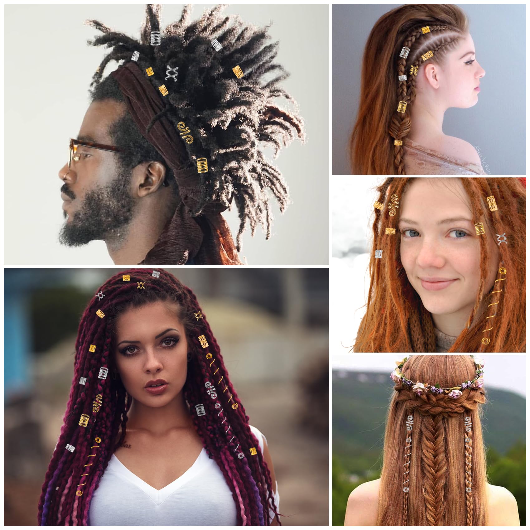 Kit 292 Accessori Per Capelli Oro E Argento | Anelli E Pendenti Per Treccine E Dreadlocks | 17 Stili In Alluminio | Scatola Inclusa