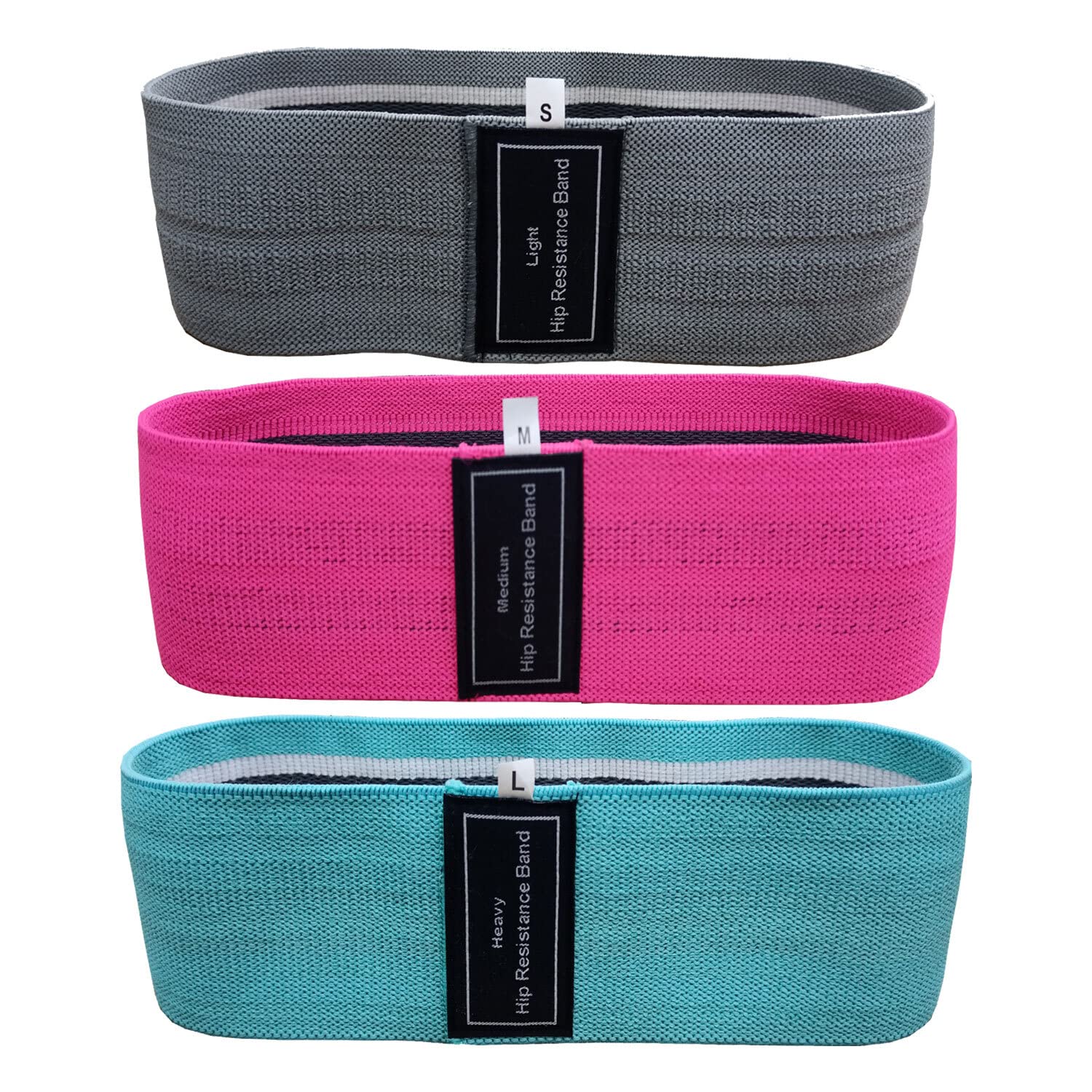 BII Fitness Resistance Exercise Medium Elastic Bands in Grey for Legs and Butt Soft & Skin-Friendly Fabric Durable & Soft Cotton Material Wide Workout & Anti Slip Circle Band Set of 3