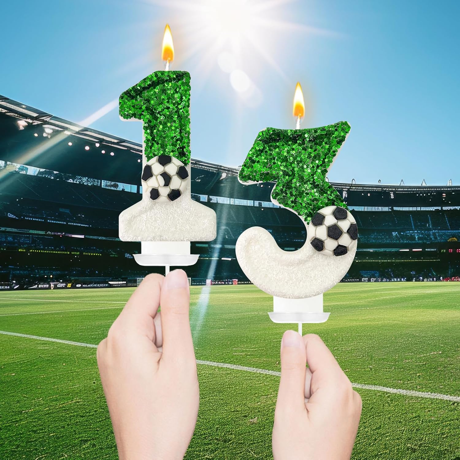 Soccer Birthday Candles Cake Topper for Girl and Boy, Wedding Cakes, Anniversaries, Party Celebrations, Birthday Decorations (Green White, 13) image 5