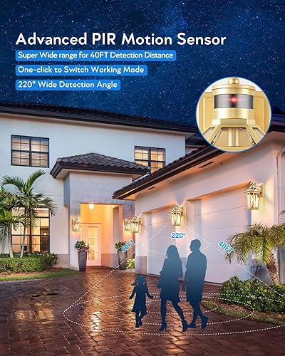 Miniatura 4 de VIANIS Farol de pared para exteriores, paquete de 2 luces doradas con sensor de movimiento, luces exteriores resistentes al anochecer al amanecer,