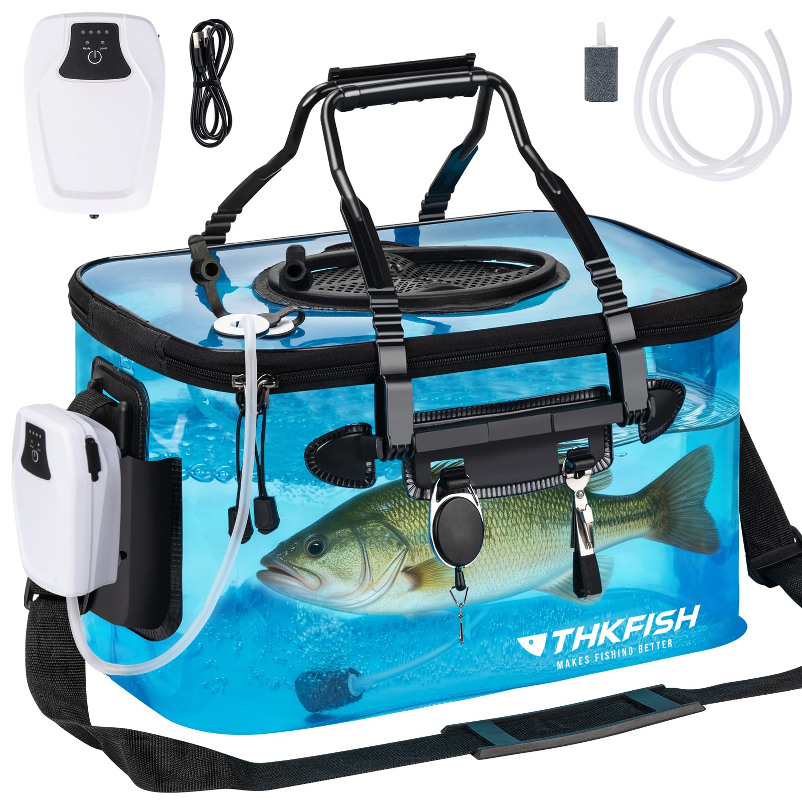 Seau de pêche pliable transparent de 18 litres, seau à appât pliable pour poissons vivants, seau à appâts vivants multifonction pour la pêche, l'eau salée, le camping, les déménagements