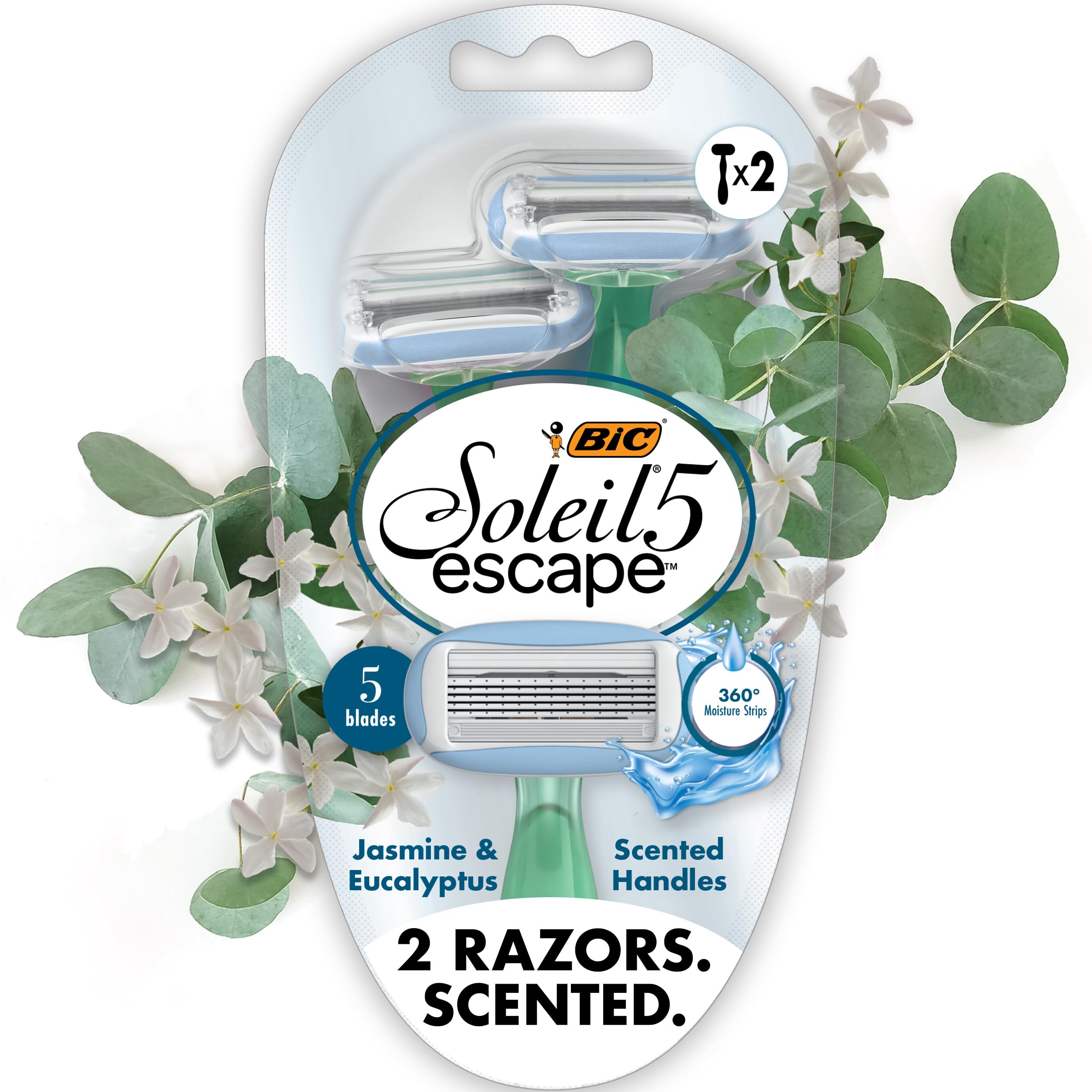 BIC Soleil Escape 5-Blade Women's Razor with Rose & Magnolia Scented Handle and Almond Oil Moisture Strip