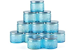 Art Secret 4oz Sapphire Blue Embossed Glass Candle Jars
