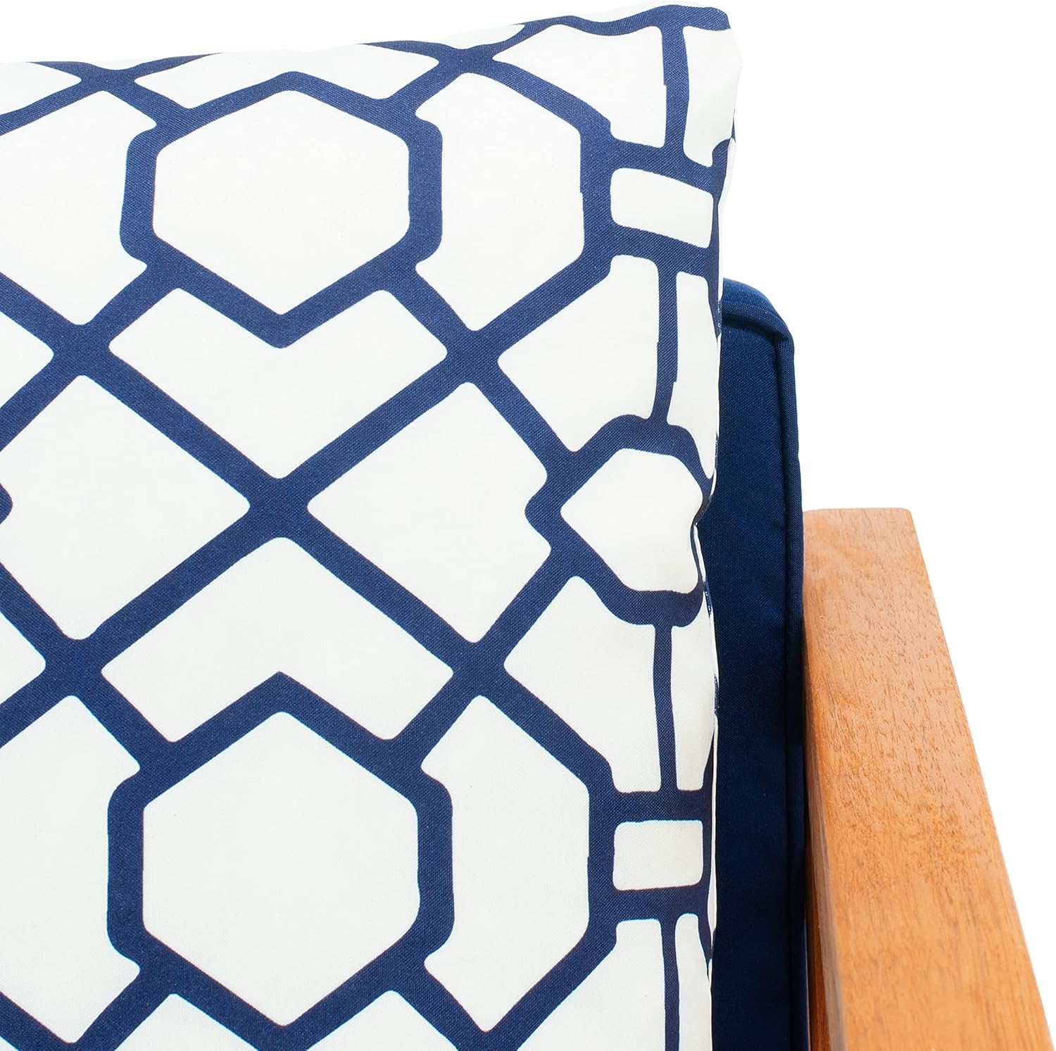 SAFAVIEH Outdoor Collection Montez Natural/Navy Blue Cushion 4-Piece Conversation Patio Set with Accent Pillows