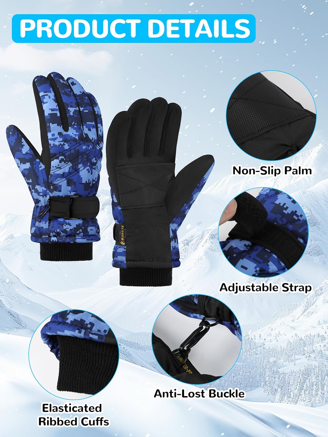 2 Pairs Kids Winter Snow Gloves Waterproof Windproof Warm Fleece Boys Girls Ski Gloves Outdoor Cold Weather - Image 4