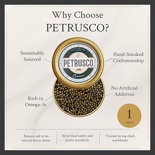 Vista 10 de PETRUSCO River Beluga Hybrid Caviar Caviar negro delicioso y premium Mariscos gourmet en una lata de metal de 250 g (8.8 oz), caviar Beluga