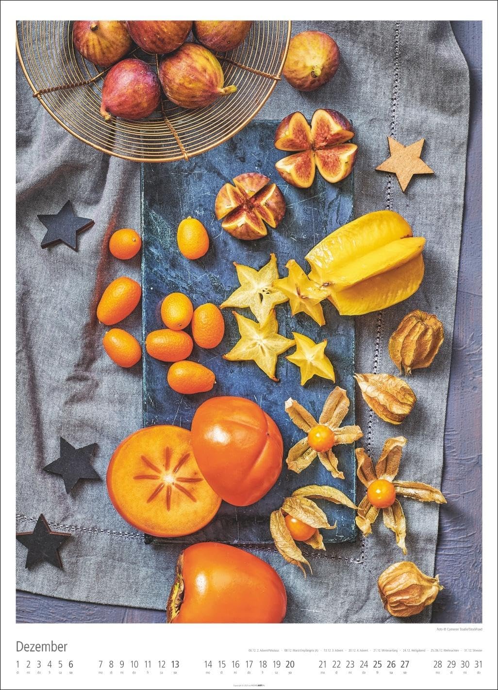 Food Gallery Kalender 2026: Großer Wandkalender mit 12 dekorativen Lifestyle-Fotos für die Küche. Food-Fotografie mit saisonalen Lebensmitteln. 49x68 cm Hochformat.